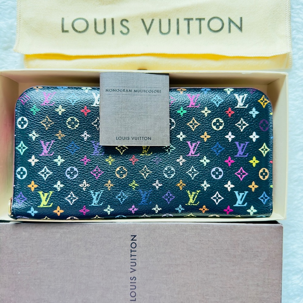 Louis Vuitton Murakami Multicolor Zippy Wallet Noir Black + Dust bag +Box